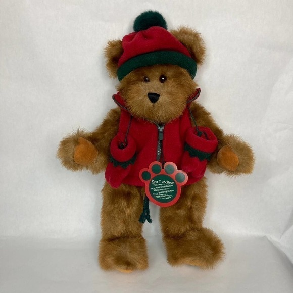 VINTAGE 2000 Russ T McBear 18" Jointed Plush Bear Vest Hat Mittens Trade Secret - Picture 14 of 15